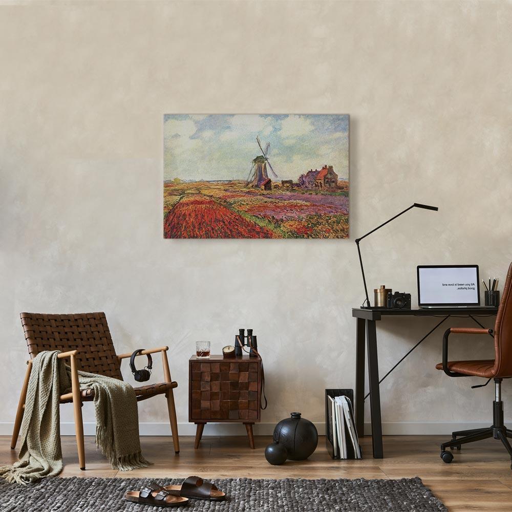 Leinwandbild - Claude Monet – Tulip Fields with Windmill