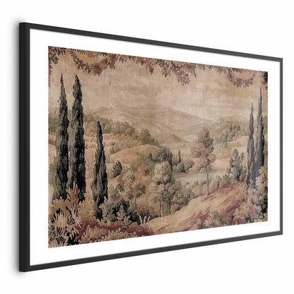 Poster - Mediterranean Landscape - Old Tapestry with a Hill and Lake Artgeist