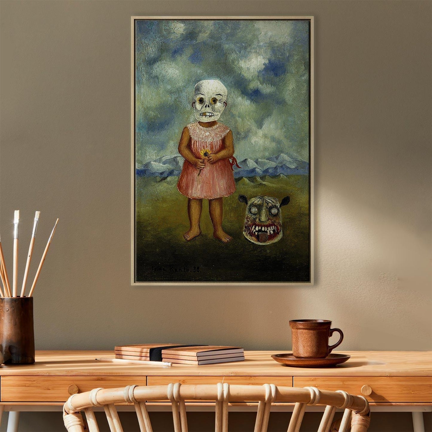 Leinwandbild - Frida Kahlo – Girl with Death Mask (She Plays Alone)