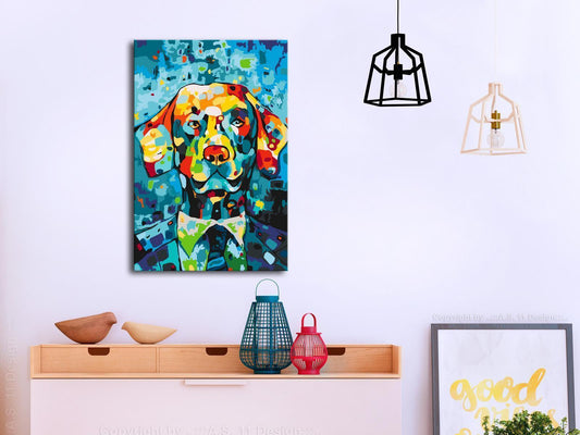 Hundeporträt Wandbild zum Ausmalen - Farbenfrohes Hunde-Kunstwerk Motiv mit nummerierten Feldern für entspannende Kreativität