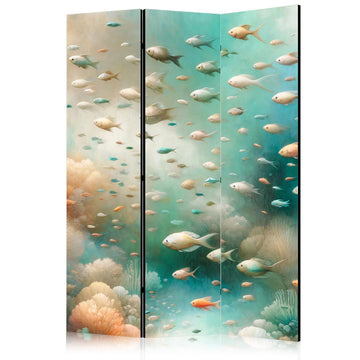 Paravent - Spectacular Underwater Landscape - Fish in an Underwater World in Turquoise Blue Beige and Delicate Orange Colors Artgeist