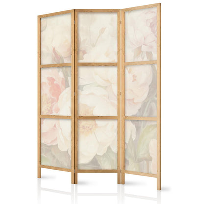 Japanischer Paravent - Blooming Peonies - Bright Large Flowers Enveloped in White Mist Artgeist