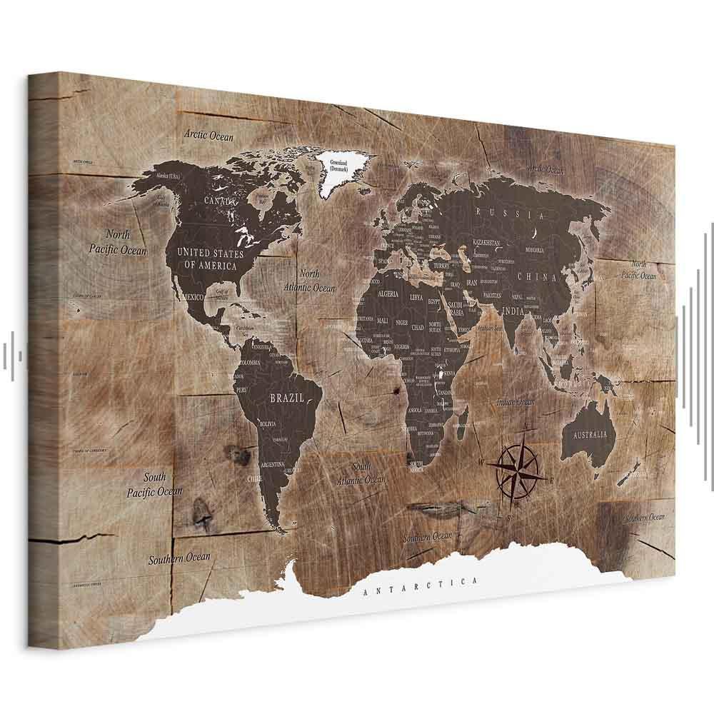 Leinwandbild - World Map: Wooden Mosaic