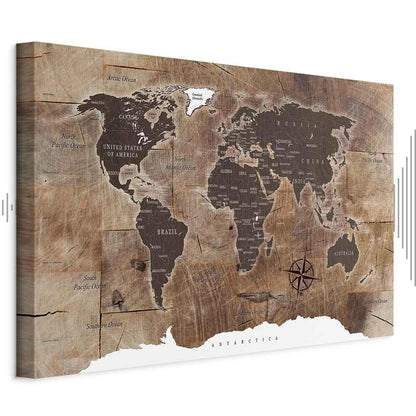 Leinwandbild - World Map: Wooden Mosaic