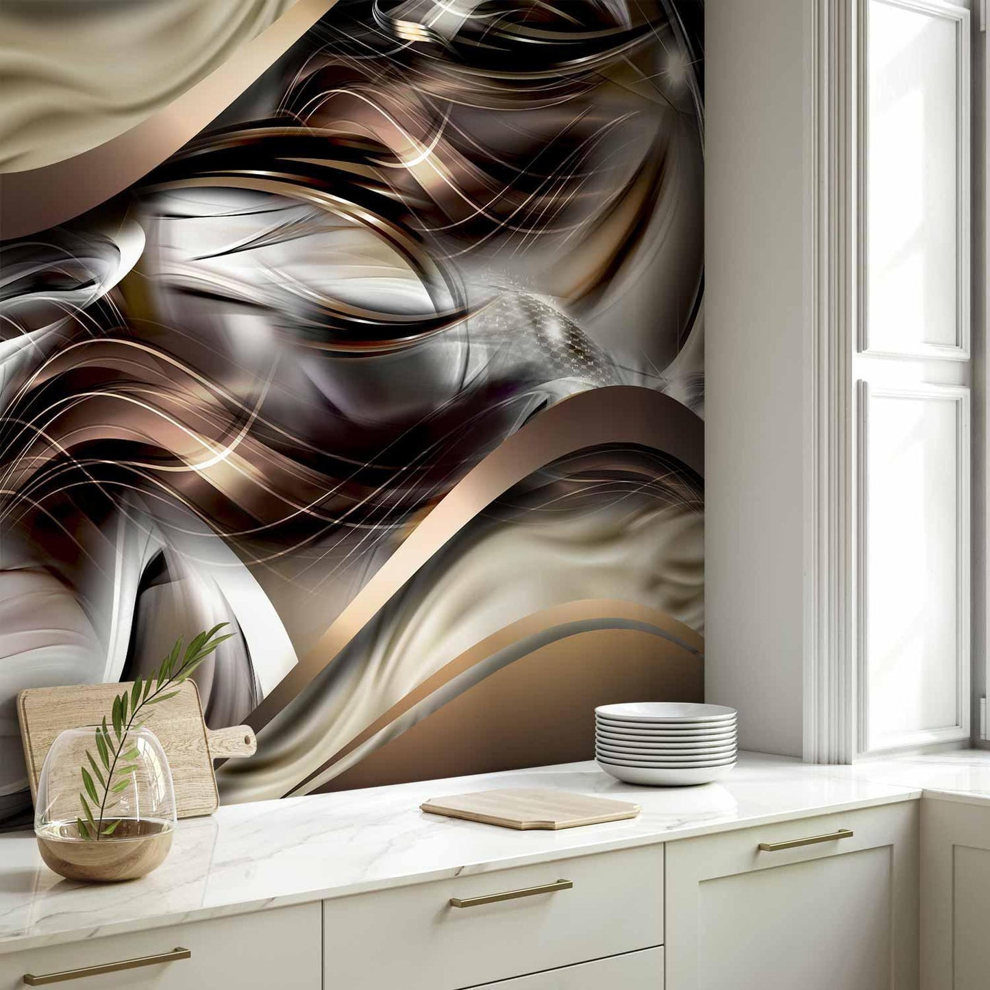 Fototapete Bernstein-Wellen – Abstrakte Goldtöne mit Fließeffekt