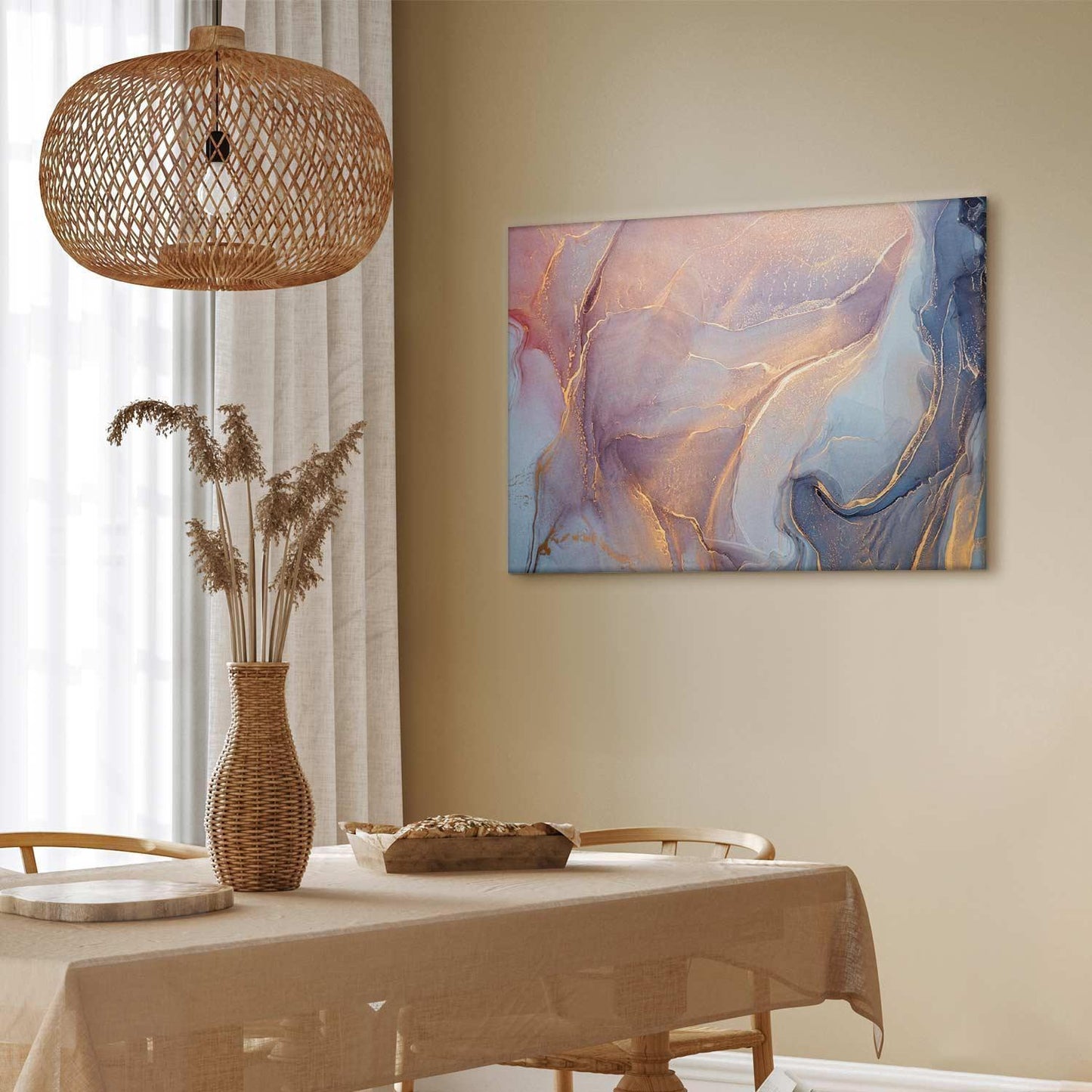 Leinwandbild - Pink and blue marble - abstract watercolour with gold accents