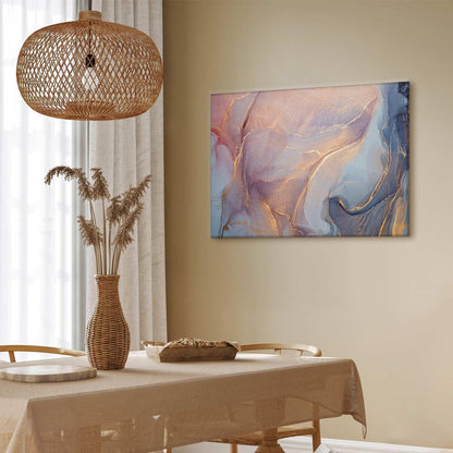 Leinwandbild - Pink and blue marble - abstract watercolour with gold accents