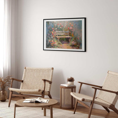 Poster - Flowery bench - impressionist painting full of flowers