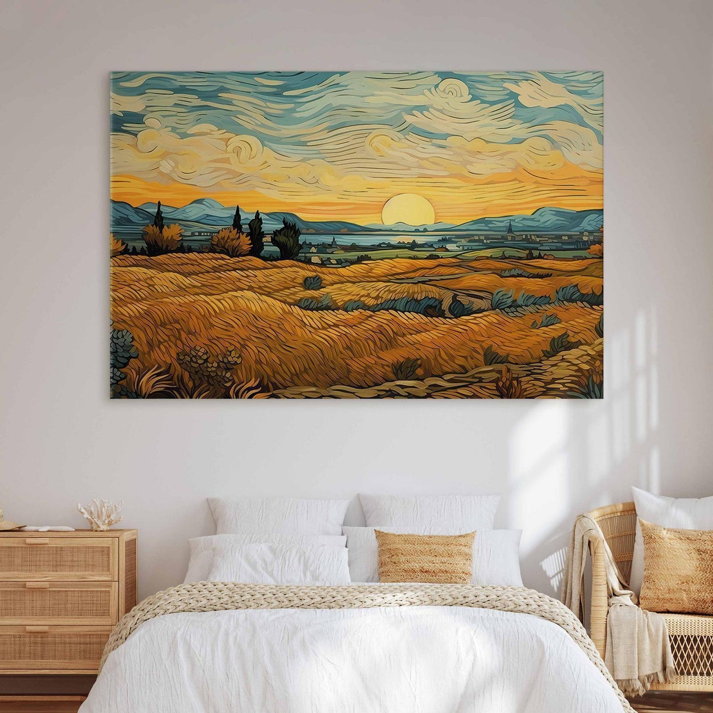 Wandbild XXL - Impressionistic fields - painted golden landscape with fields of grain