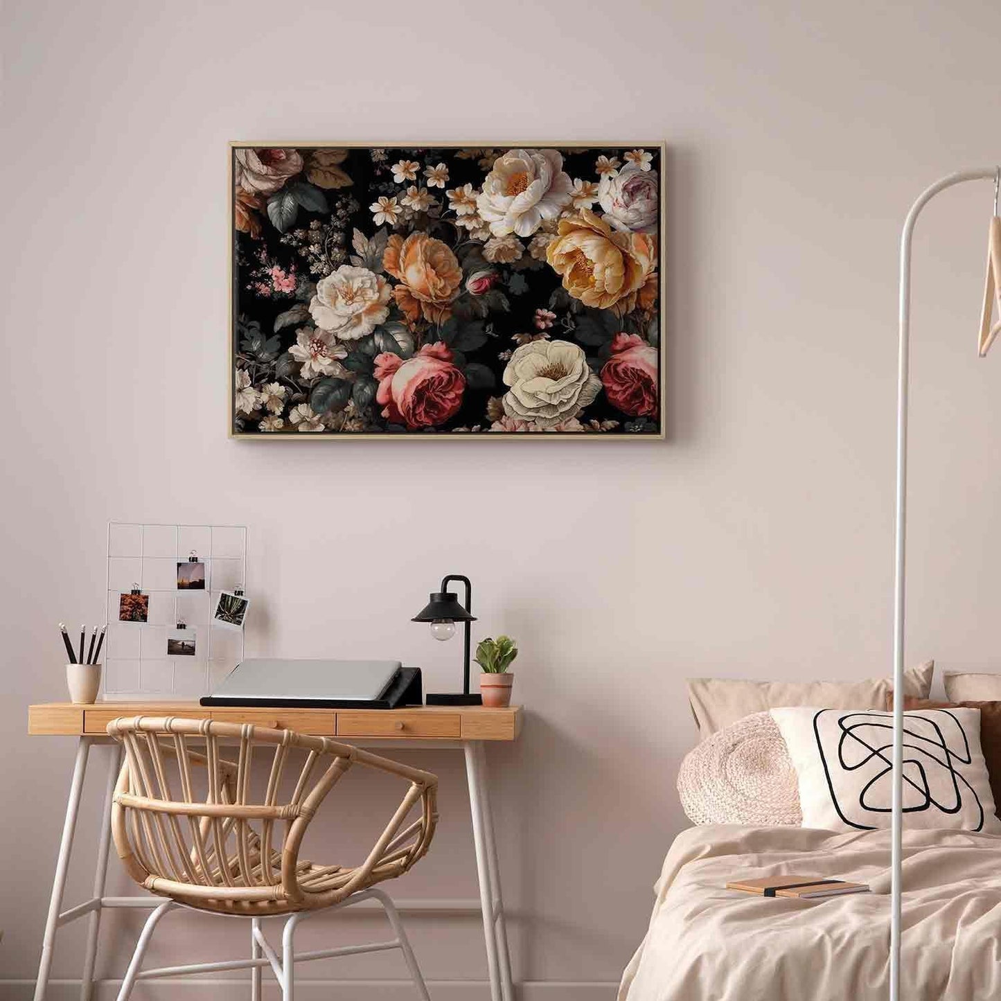 Leinwandbild - Colourful flowers on a black background