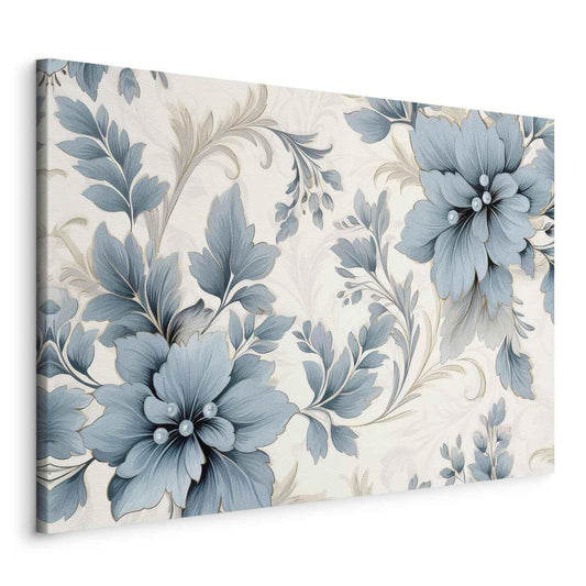 Leinwandbild - Turquoise Flowers in Retro Ambience Floristic Ornaments Artgeist