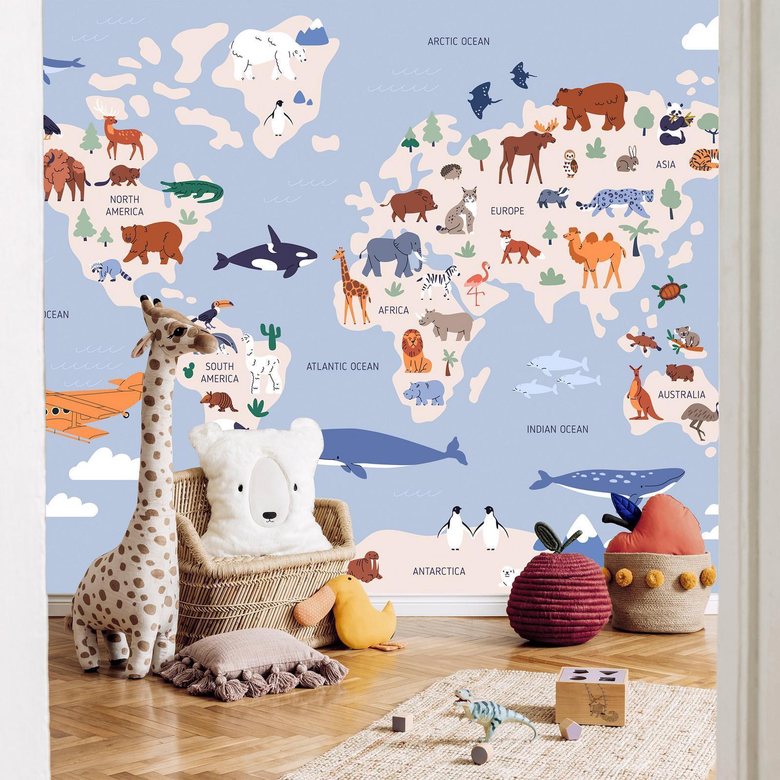 Fototapete - World Map With Animal Illustrations Artgeist
