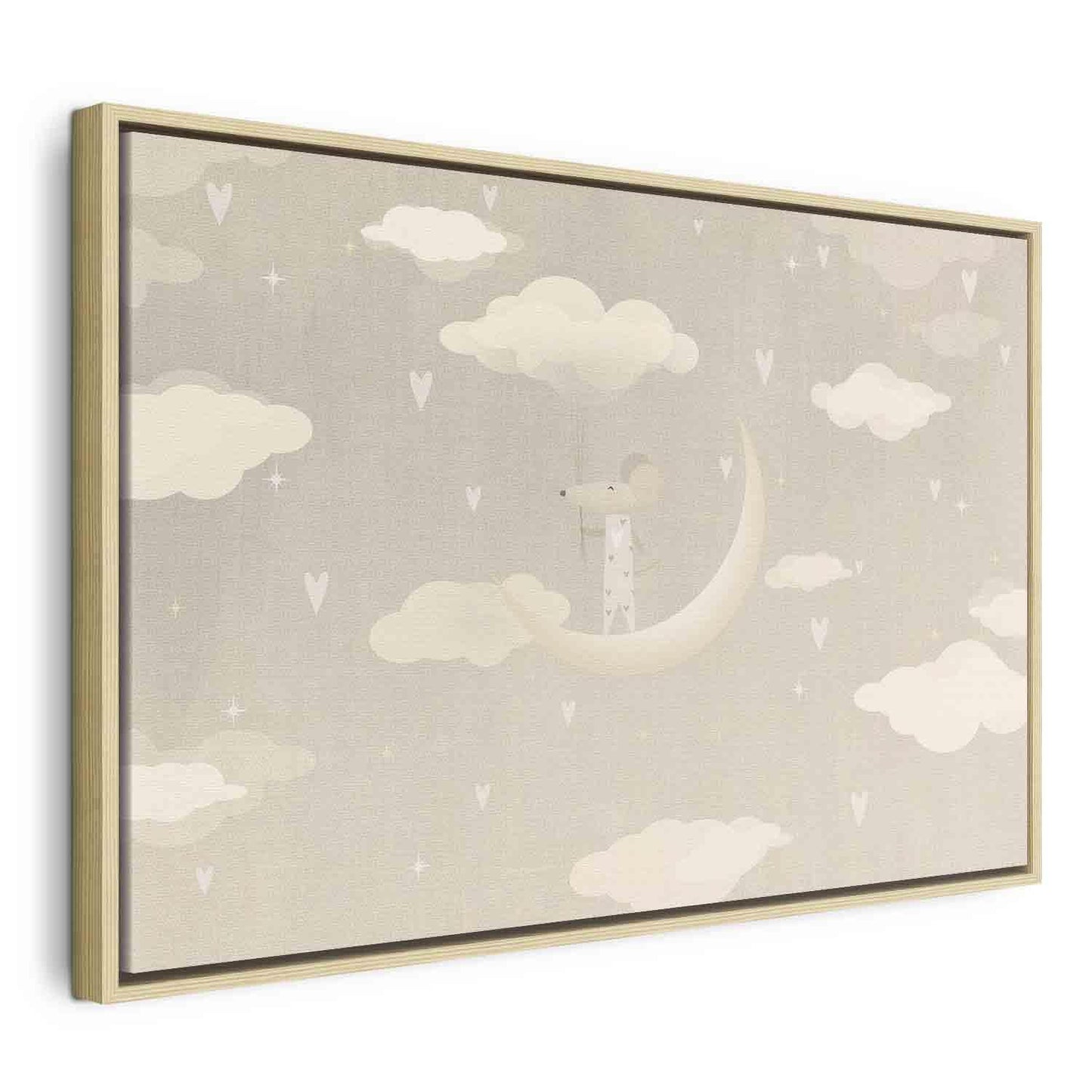 Leinwandbild - Little Conqueror - A Mouse in Heart Pajamas on the Moon Among Clouds Artgeist