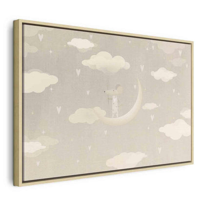 Leinwandbild - Little Conqueror - A Mouse in Heart Pajamas on the Moon Among Clouds Artgeist