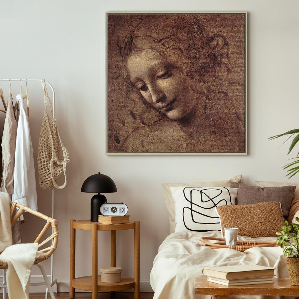 Leinwandbild - Leonardo da Vinci – Head of a Young Woman (Leda)