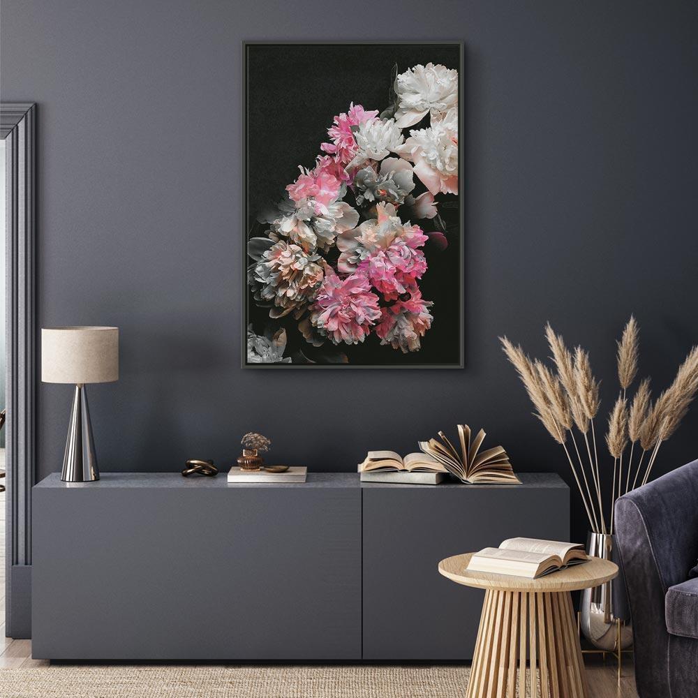 Leinwandbild - Peony Charm (1-part) - Colorful Bouquet on Black Background
