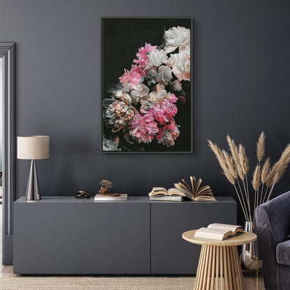 Leinwandbild - Peony Charm (1-part) - Colorful Bouquet on Black Background