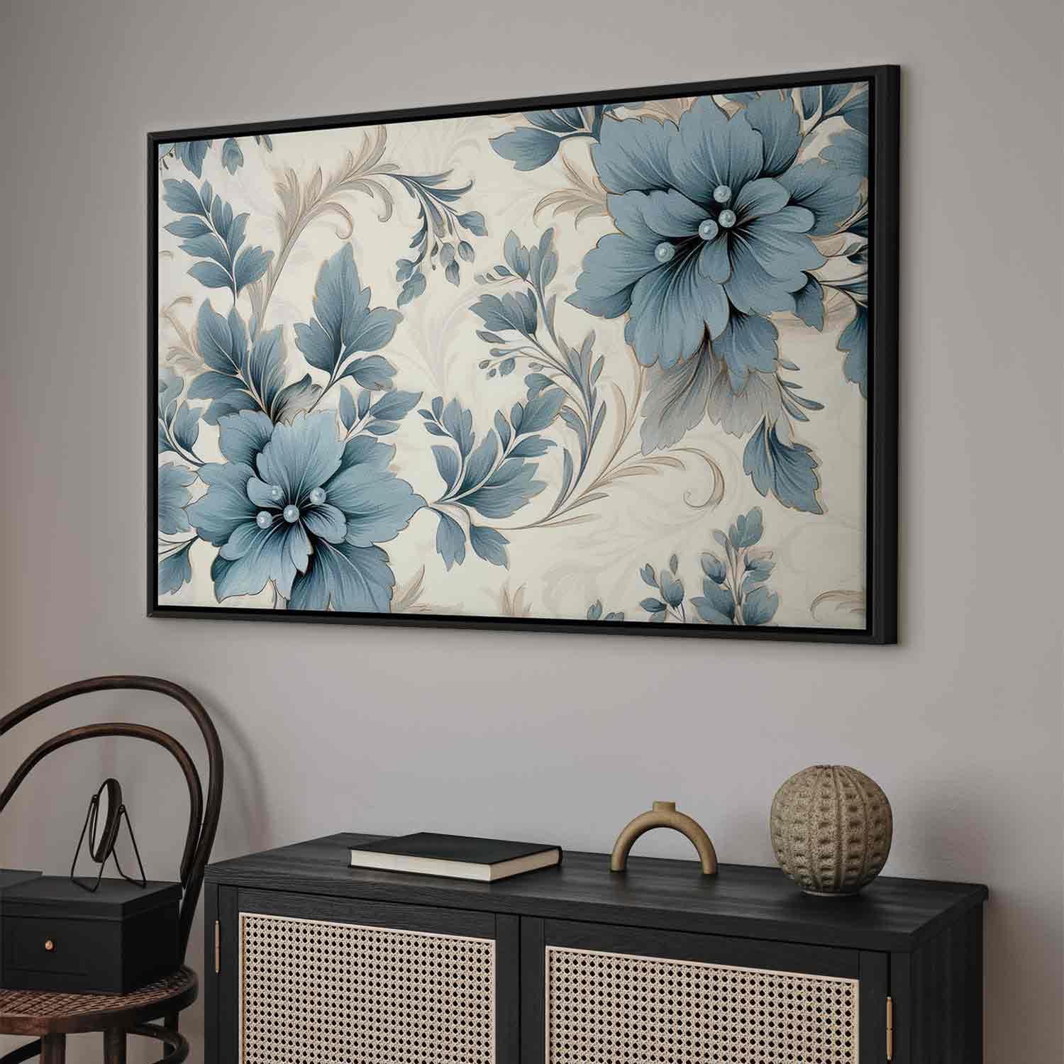 Leinwandbild - Turquoise Flowers in Retro Ambience Floristic Ornaments Artgeist