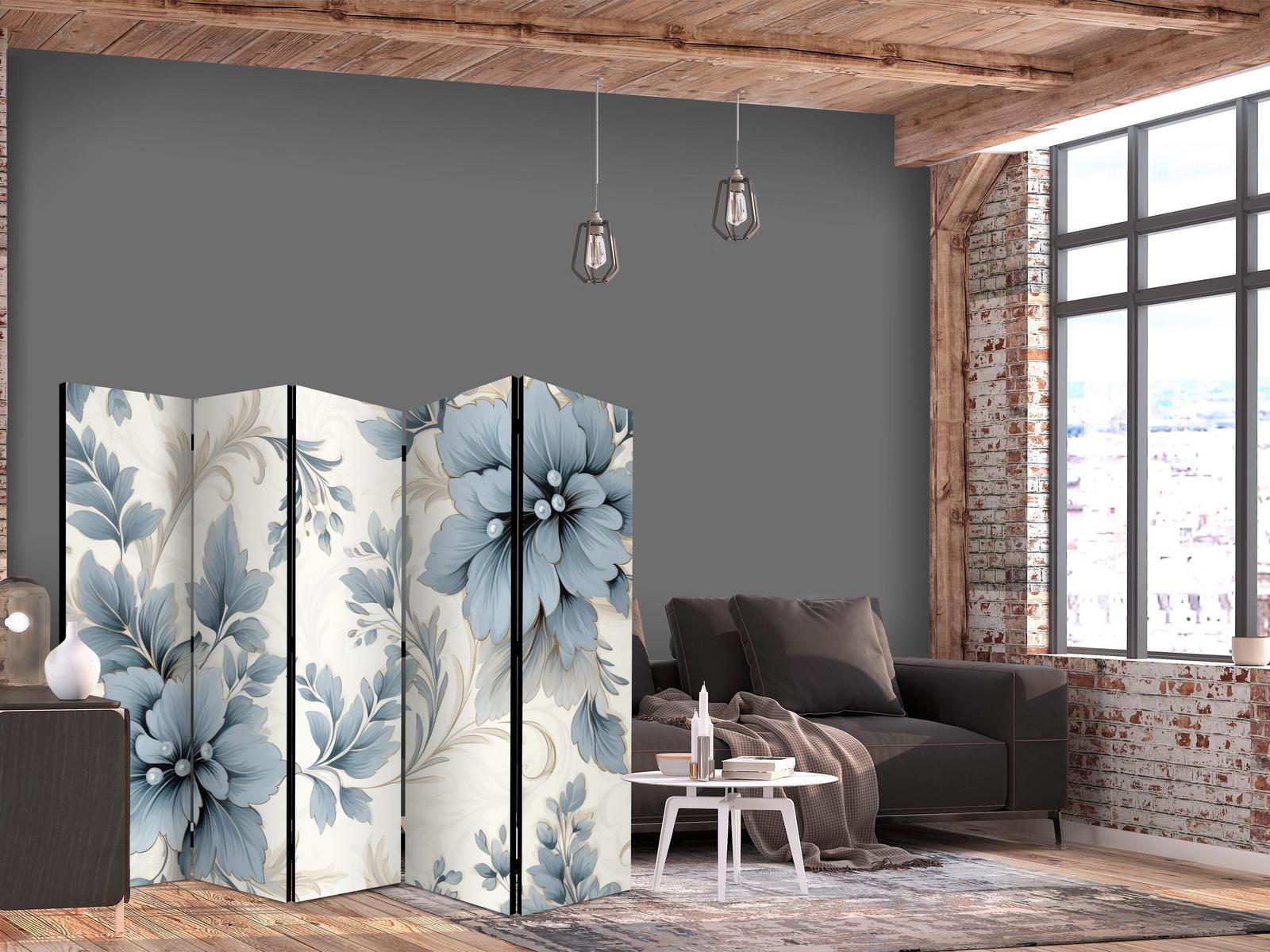 Paravent - Turquoise Flowers in Retro Vibe Floral Ornaments Artgeist