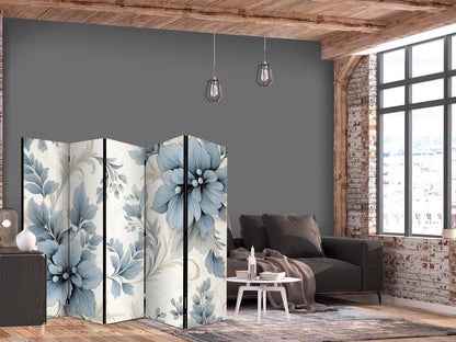 Paravent - Turquoise Flowers in Retro Vibe Floral Ornaments Artgeist