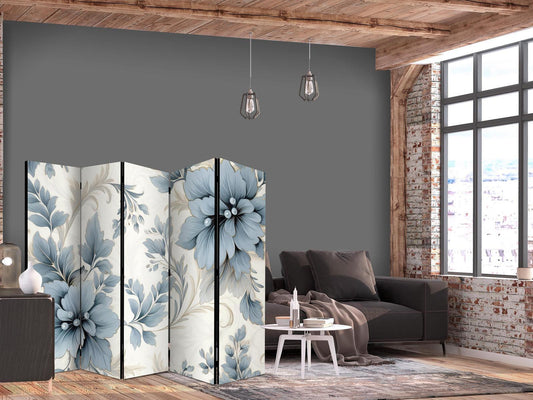 Paravent - Turquoise Flowers in Retro Vibe Floral Ornaments Artgeist