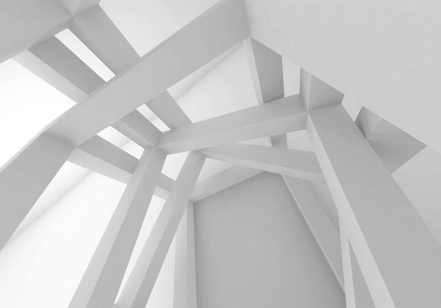Weiße Struktur-Tapete mit architektonischem Motiv