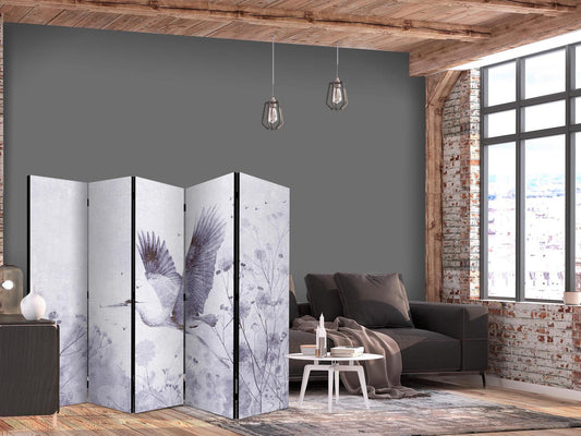 Paravent - Majestic flight - a crane in flight in monochrome, cool colours