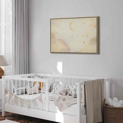 Leinwandbild - Bright Night - Moon Accompanied by Many Stars on a Light Background