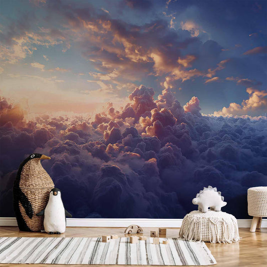 Fototapete - The Sun in Hiding: The Golden Face of the Sky Over a Cloudy Sea Artgeist