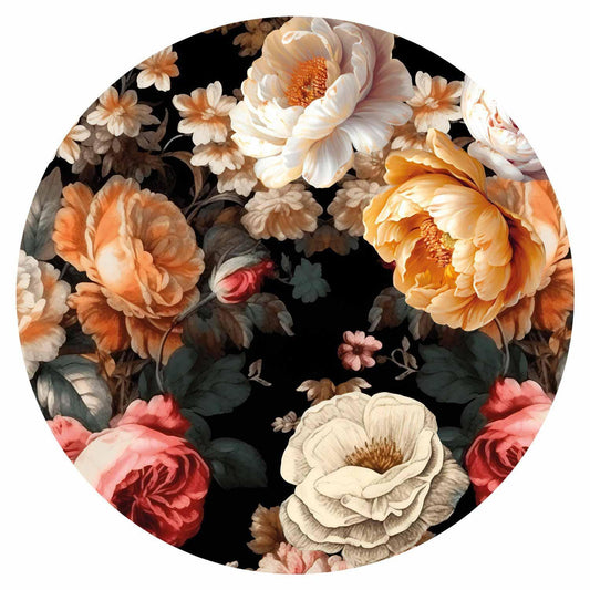 Runde Fototapete - Colourful flowers on a black background