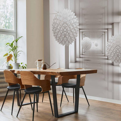 Fototapete Tor zur Zukunft – Futuristischer 3D-Tunnel in Weiß