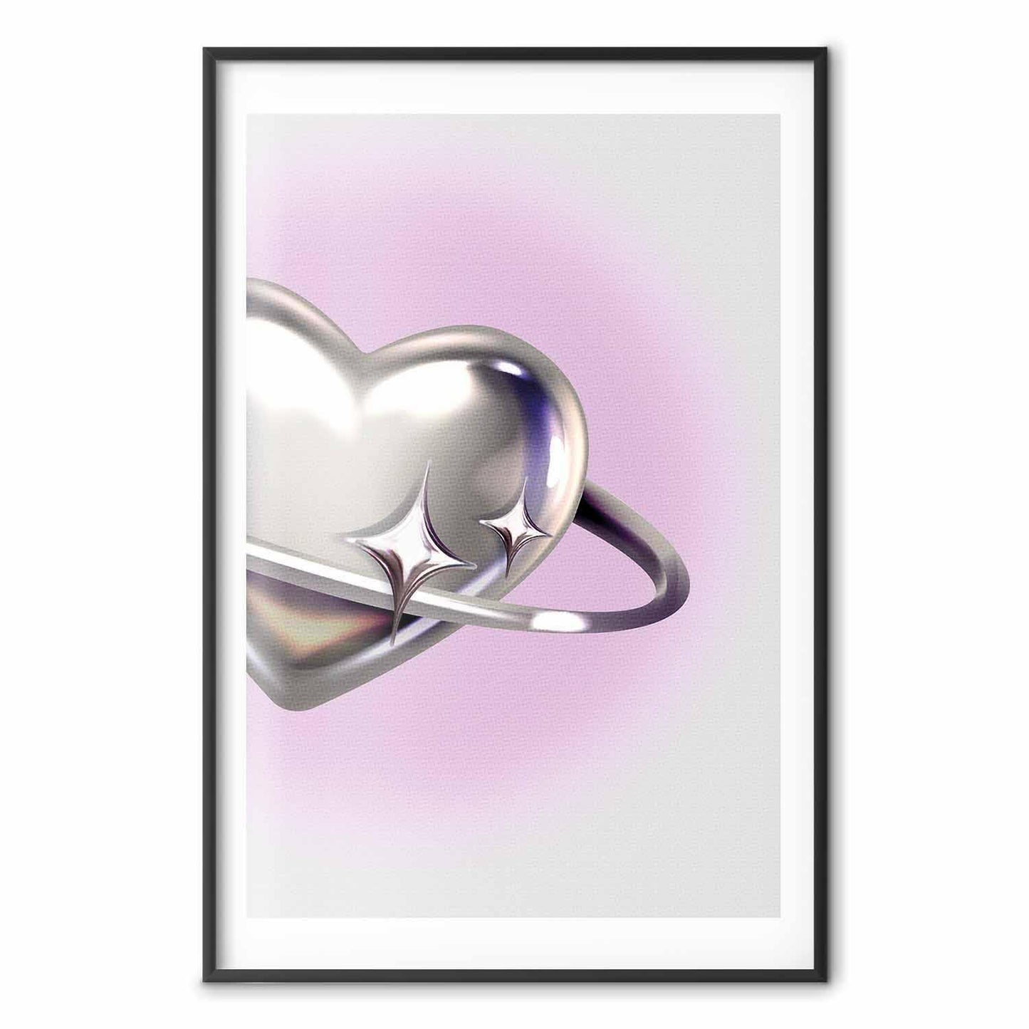 Poster - Cosmic Heart - silver heart with a ring on a purple background