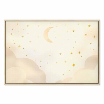 Leinwandbild - Bright Night - Moon Accompanied by Many Stars on a Light Background