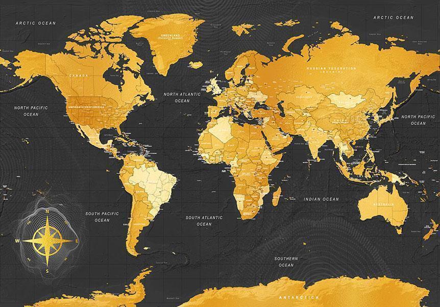 Fototapete Weltkarte in Gold – Eleganz und Fernweh für dein Zuhause Sawelt