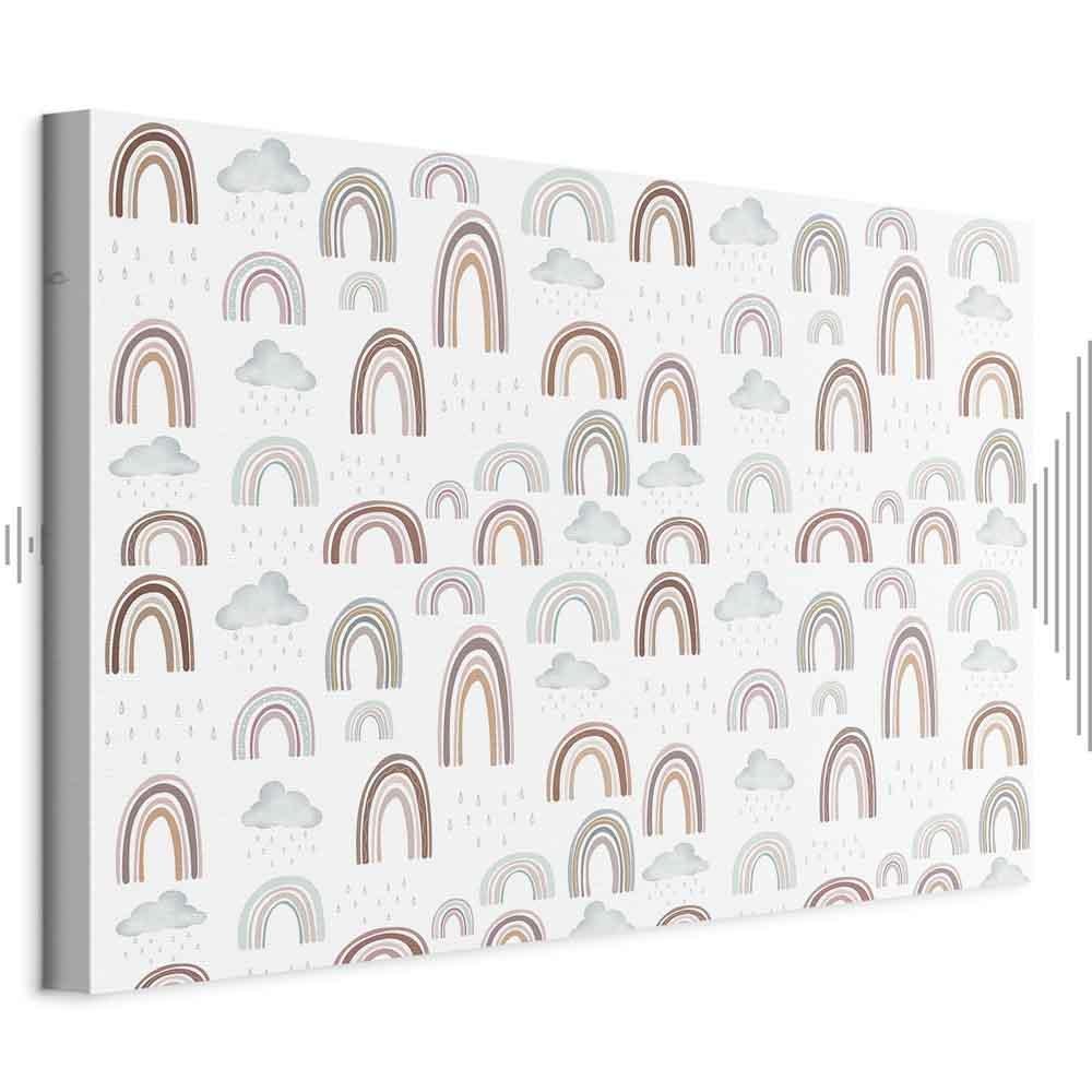 Leinwandbild - Rainbows After the Storm - Rainbows of Various Sizes in Pastel Hues Among Rain Clouds in a Gray-Blue Shade