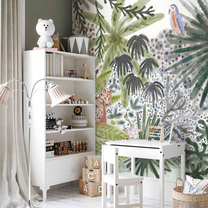 Fototapete - Flora of Madagascar - Tropical Landscape With Watercolour Animals