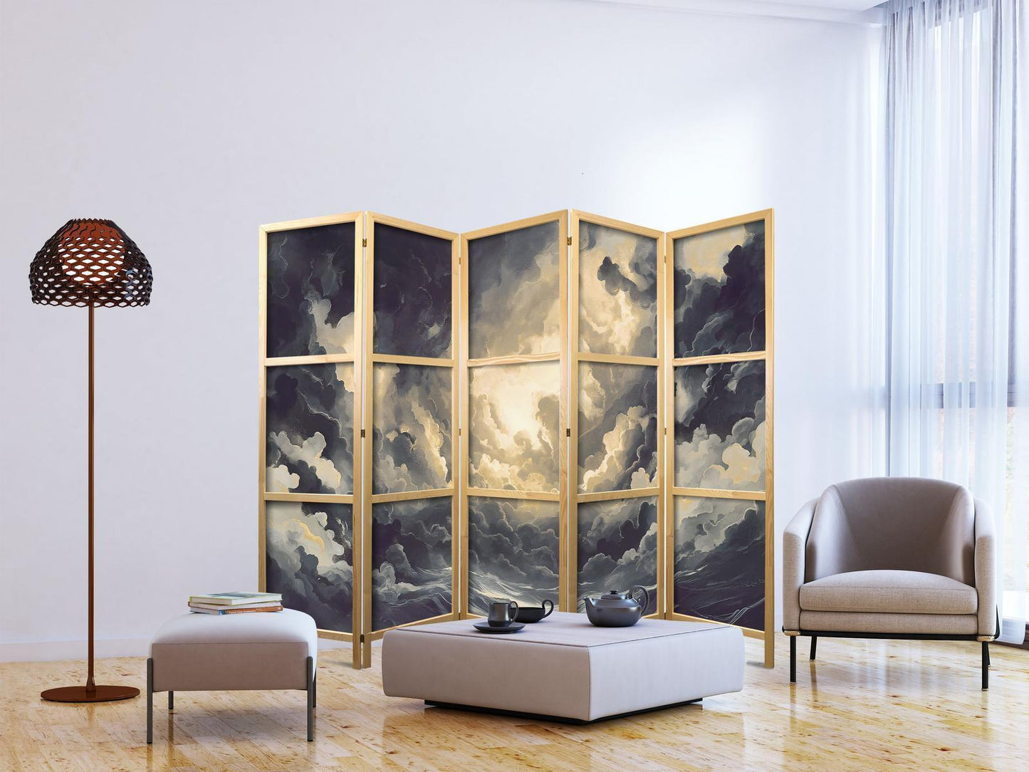 Japanischer Paravent - Epic Light Play: The Sun Battling for Dominance Over the Clouds Artgeist