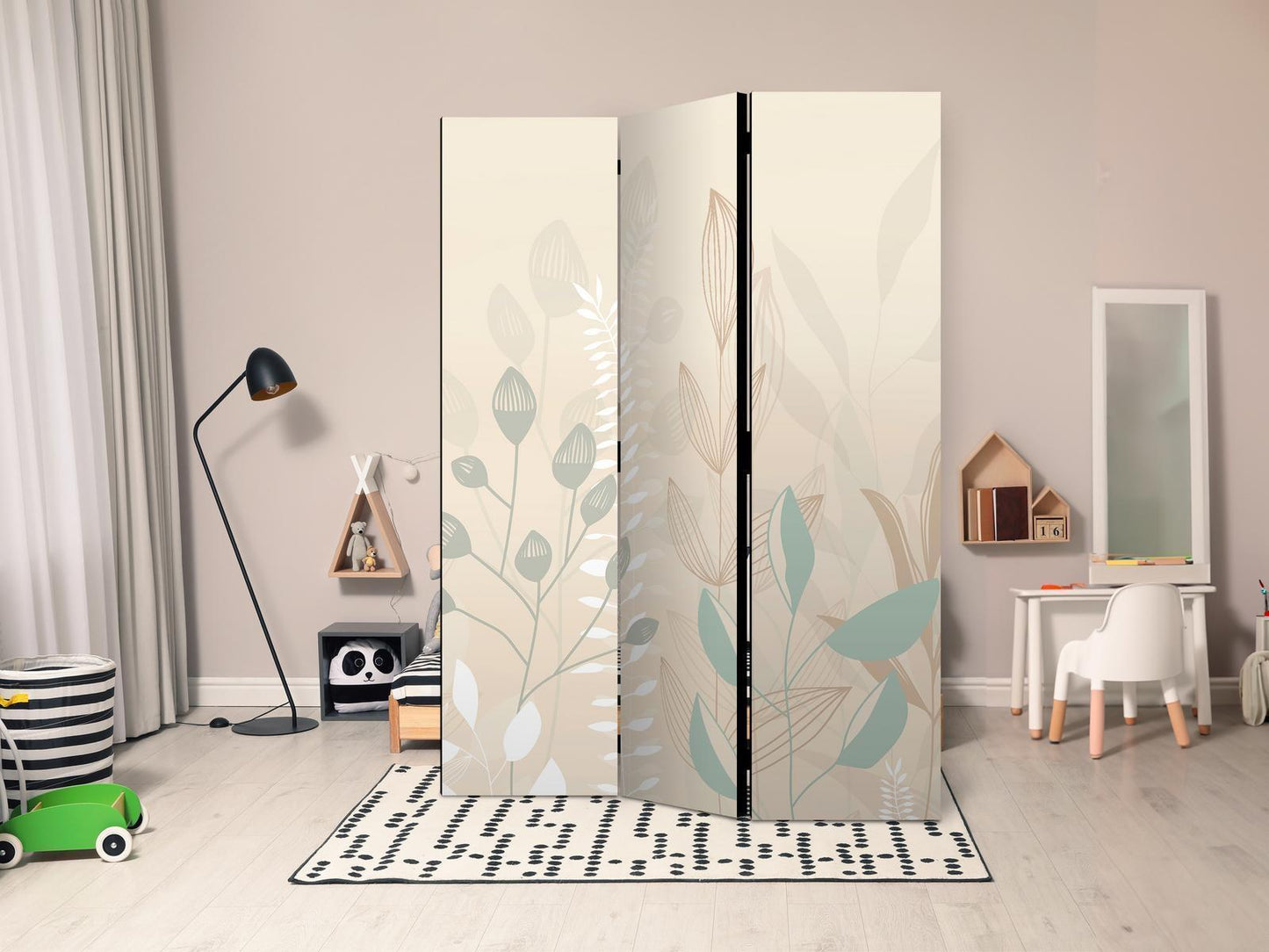 Paravent - Morning in the Meadow - Various Pastel Plants on a Beige Background