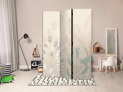 Paravent - Morning in the Meadow - Various Pastel Plants on a Beige Background