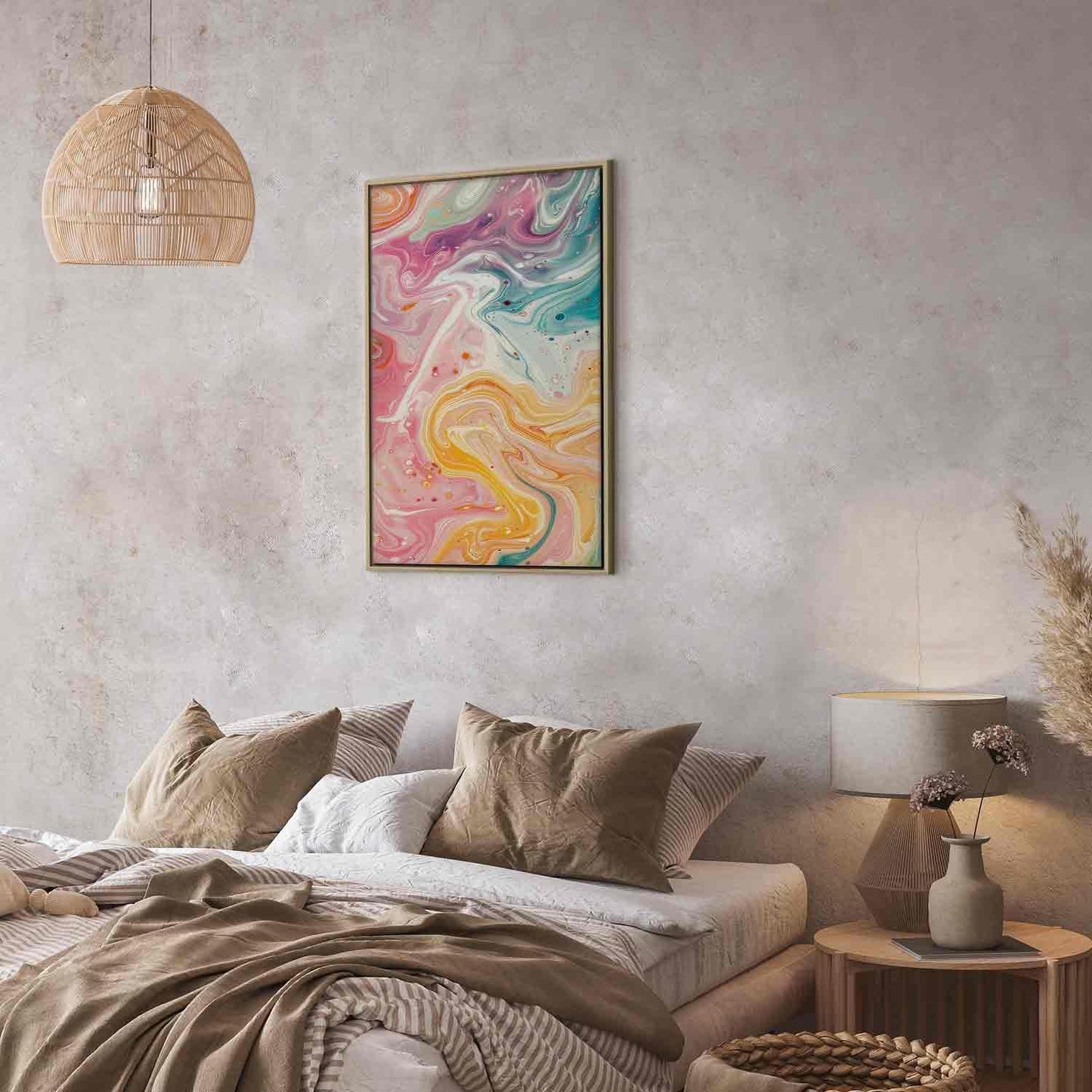 Leinwandbild - Colorful Chaos - Dynamic Shapes in Shades of Pink Yellow and Blue