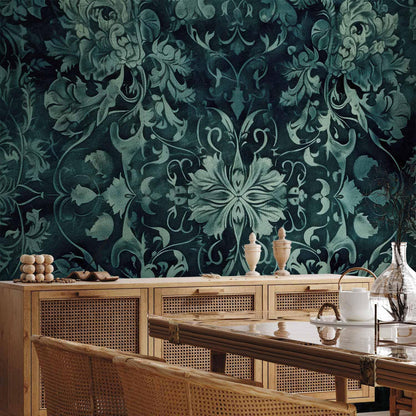 Fototapete - Oriental Pattern Carpet: Emerald Ornaments and Worn Patterns