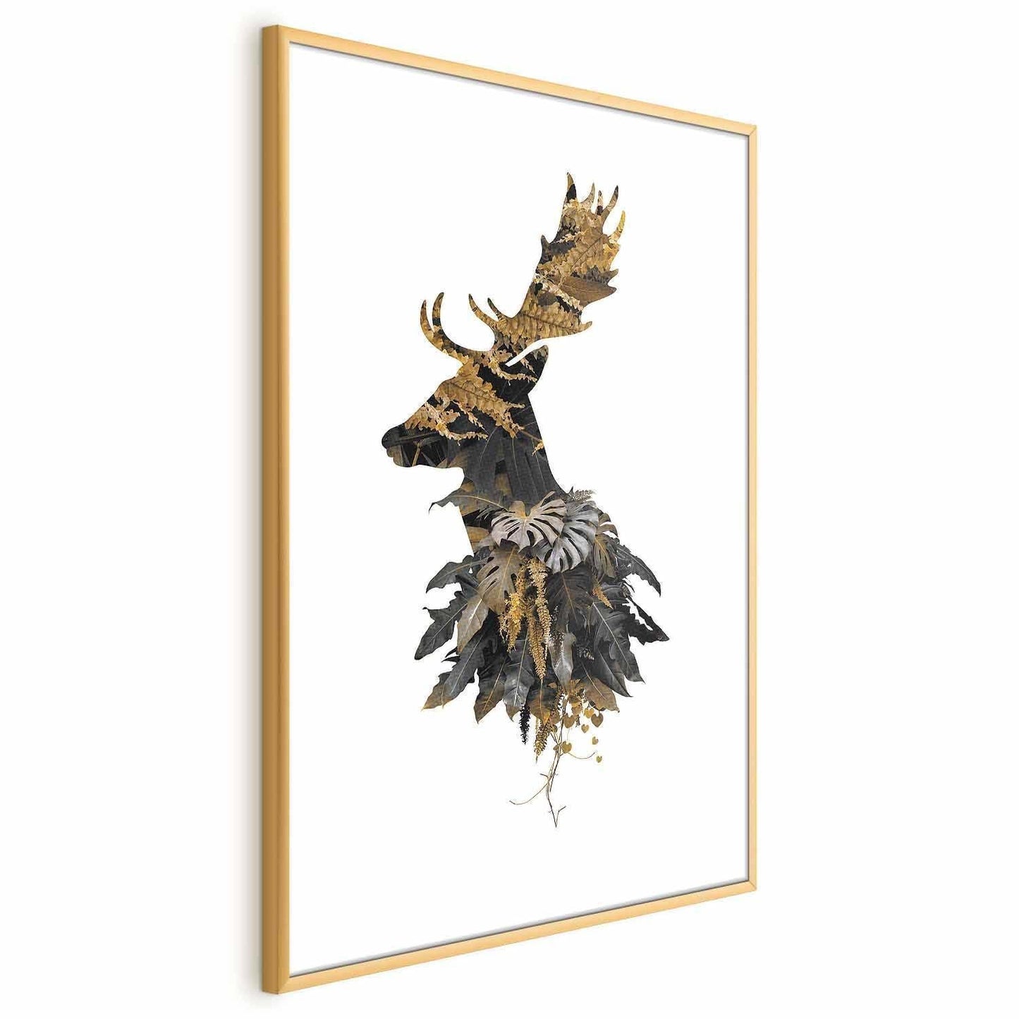 Forest Deer poster with golden framed design.