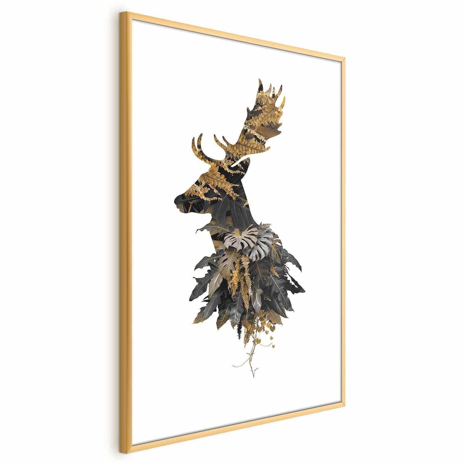 Forest Deer poster with golden framed design.