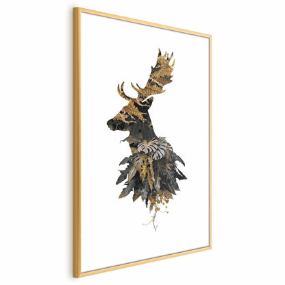 Forest Deer poster with golden framed design.