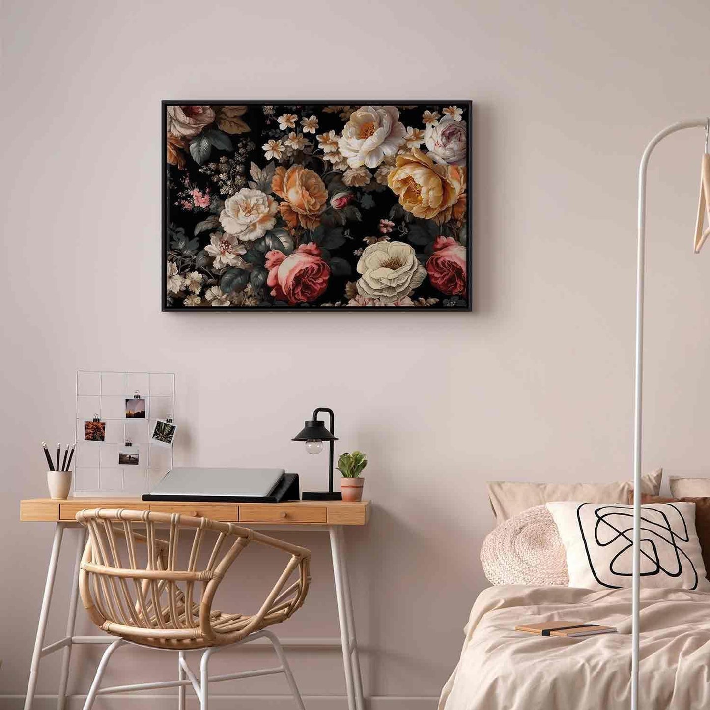 Leinwandbild - Colourful flowers on a black background