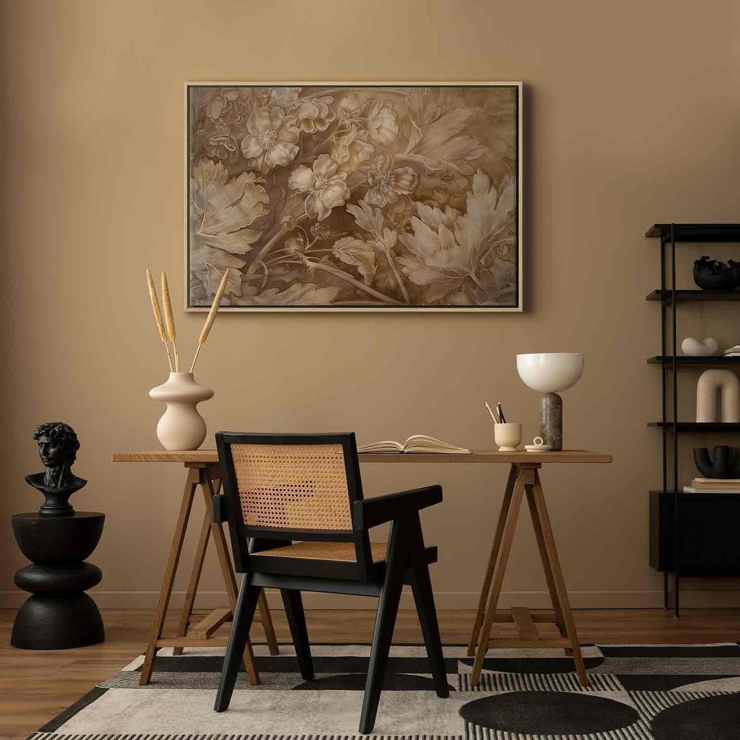 Leinwandbild - Floral Ornaments Carved in Delicate Sepia and Brown Shades Artgeist