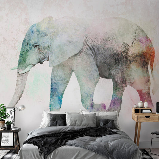 Fototapete „Painted Elephant“ – Farbenfrohes Elefantenmotiv in Aquarelloptik