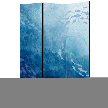 Paravent - Schools of Fish - Luminous Clusters of Fish in Blue Hues Amidst the Sea Depths Artgeist