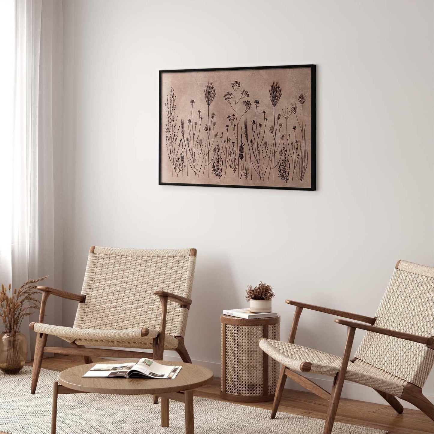 Poster - Field Flowers - black plants on a lime wash background