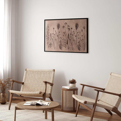 Poster - Field Flowers - black plants on a lime wash background